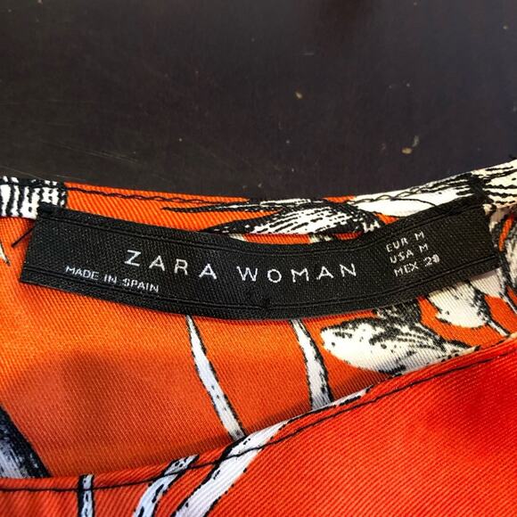 Zara red orange black white floral tie waist asymmetrical hem top size Medium - Picture 10 of 16